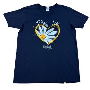 Pirana Joe Cozumel Mexico Graphic T-Shirt‎ Men's Large Black V-Neck Daisy Heart